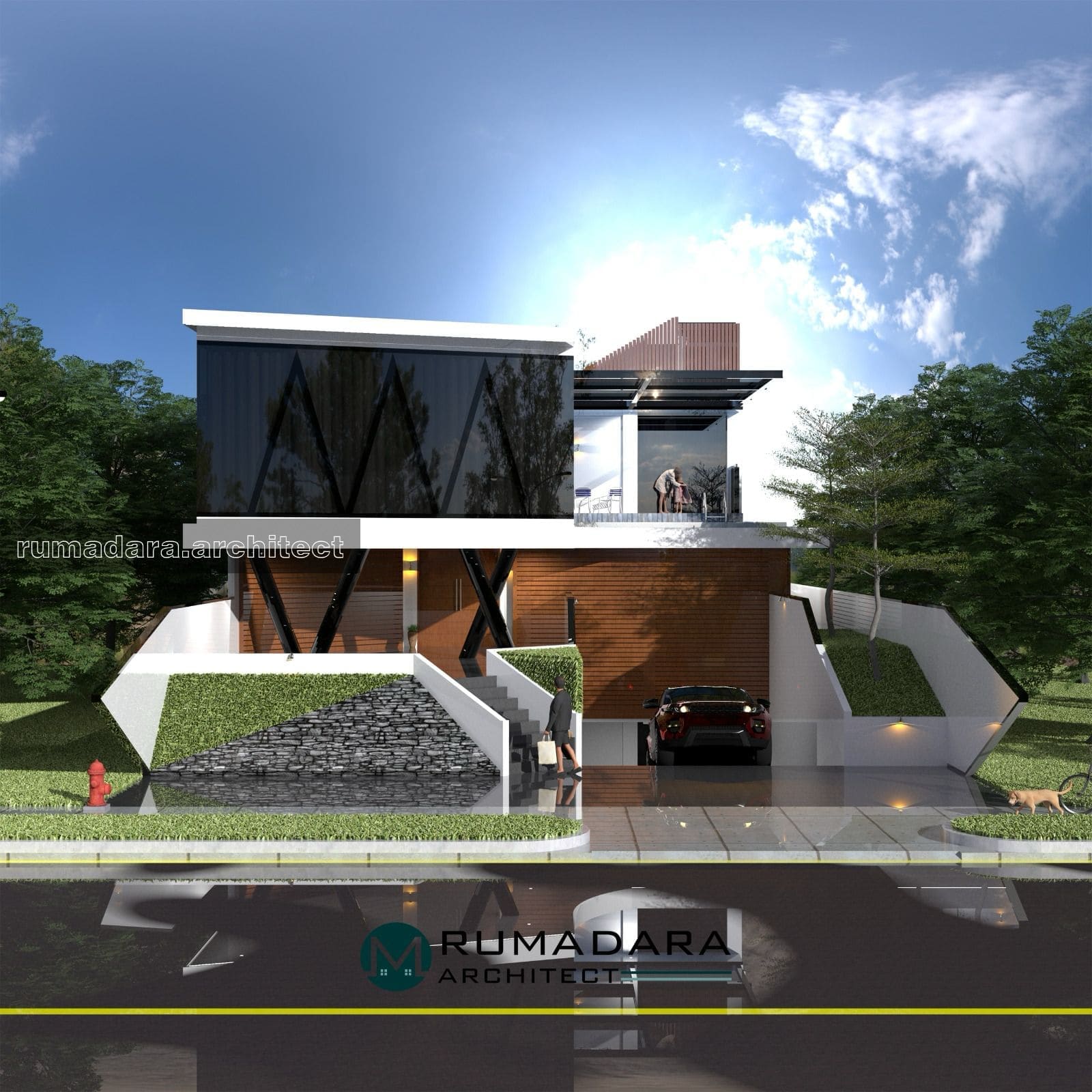 Rumah dengan konsep modern Kontemporer 2 lantai + Basement